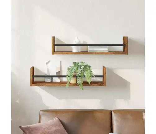 Sienas Plaukti 2 Gabali Vecs Koks 60X16X14 Cm Inženierētā Koksne Vidaxl