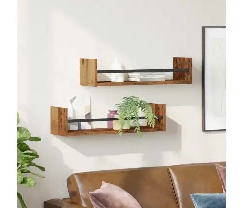 Sienas Plaukti 2 Gabali Vecs Koks 60X16X14 Cm Inženierētā Koksne Vidaxl