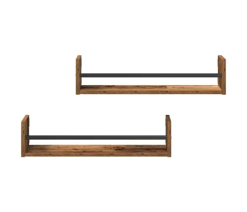 Sienas Plaukti 2 Gabali Vecs Koks 60X16X14 Cm Inženierētā Koksne Vidaxl