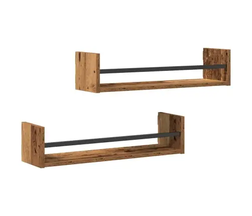 Sienas Plaukti 2 Gabali Vecs Koks 60X16X14 Cm Inženierētā Koksne Vidaxl