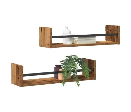 Sienas Plaukti 2 Gabali Vecs Koks 60X16X14 Cm Inženierētā Koksne Vidaxl