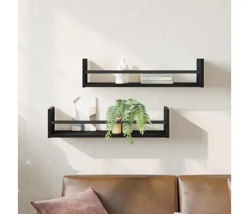 Sieninė Lentyna 2 Pcs Juodas Ąžuolas 60 X 16 X 14 Cm