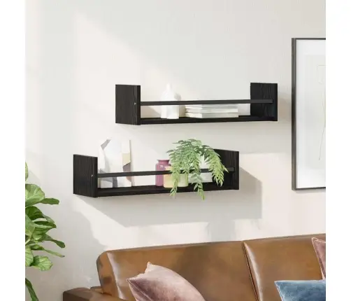 Sieninė Lentyna 2 Pcs Juodas Ąžuolas 60 X 16 X 14 Cm
