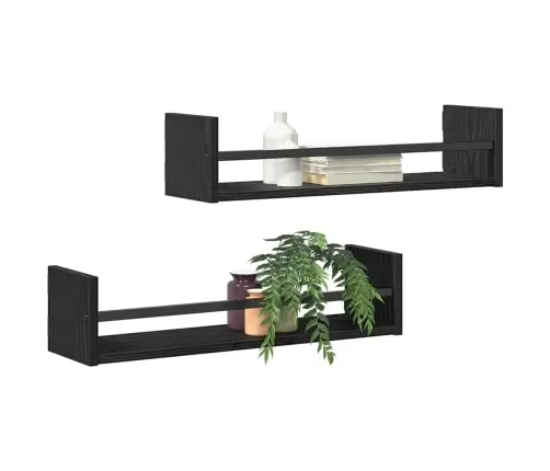 Sieninė Lentyna 2 Pcs Juodas Ąžuolas 60 X 16 X 14 Cm