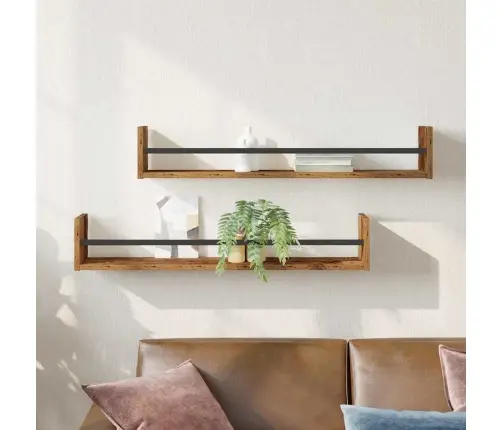 Seinariiul Riiuliga 2 Pcs Vana Puit 80 X 16 X 14 Cm Tehispuit