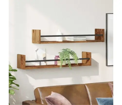 Seinariiul Riiuliga 2 Pcs Vana Puit 80 X 16 X 14 Cm Tehispuit