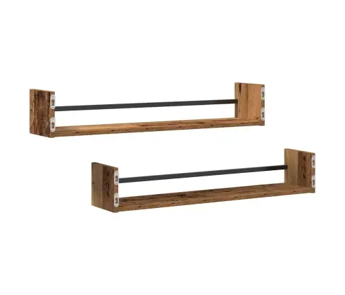 Seinariiul Riiuliga 2 Pcs Vana Puit 80 X 16 X 14 Cm Tehispuit