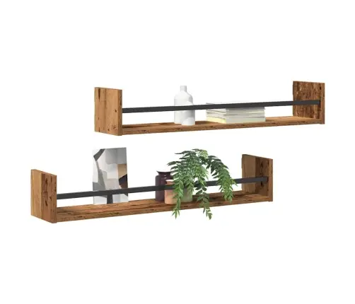 Seinariiul Riiuliga 2 Pcs Vana Puit 80 X 16 X 14 Cm Tehispuit