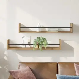 Sienas Plaukts Ar Plauktu 2 Pcs Amatnieku Ozola 80 X 16 X 14 Cm Vidaxl