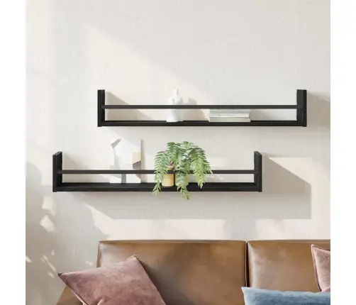 Sienas Plaukti 2 Gabali Melns Ozols 80X16X14 Cm Inženierijas Koks Vidaxl