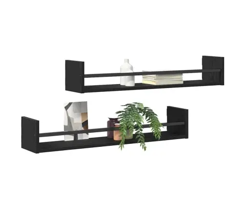Sienas Plaukti 2 Gabali Melns Ozols 80X16X14 Cm Inženierijas Koks Vidaxl