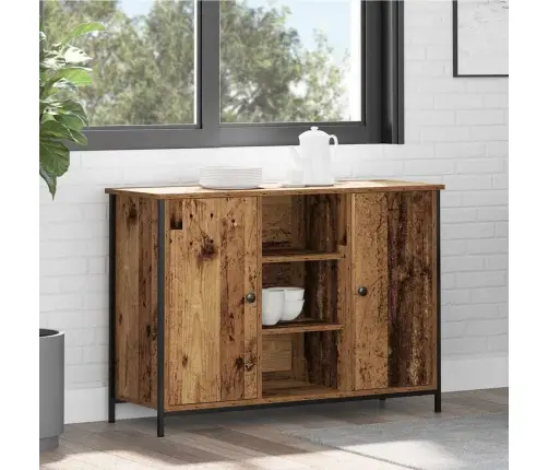 Blakus Galds Vecs Koks 100X35X70 Cm Inženierijas Koks Un Tērauds Vidaxl