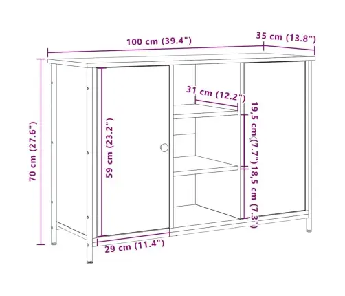 Blakus Galds Vecs Koks 100X35X70 Cm Inženierijas Koks Un Tērauds Vidaxl