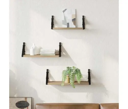 3 Daļu Sienas Plauktu Komplekts Dūmu Ozola Inženierijas Koks Vidaxl