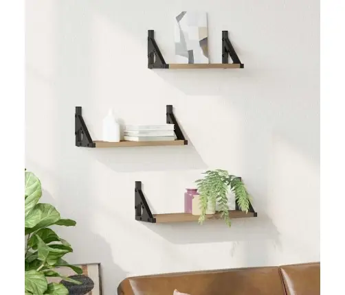 3 Daļu Sienas Plauktu Komplekts Dūmu Ozola Inženierijas Koks Vidaxl