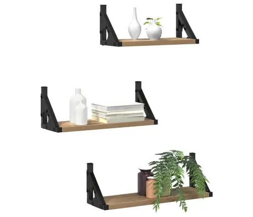 3 Daļu Sienas Plauktu Komplekts Dūmu Ozola Inženierijas Koks Vidaxl