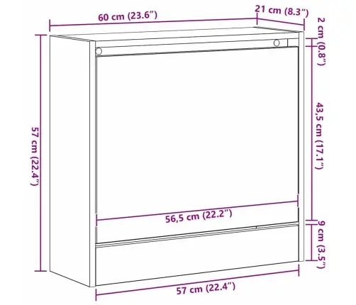Apavu Skapis Melnā Ozolā 60X21X57 Cm Inženierijas Koks Vidaxl