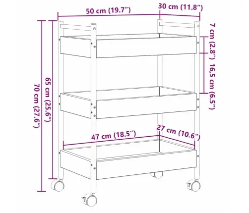 Köögikäru Must Tamm 50 X 30 X 70 Cm Tehispuit