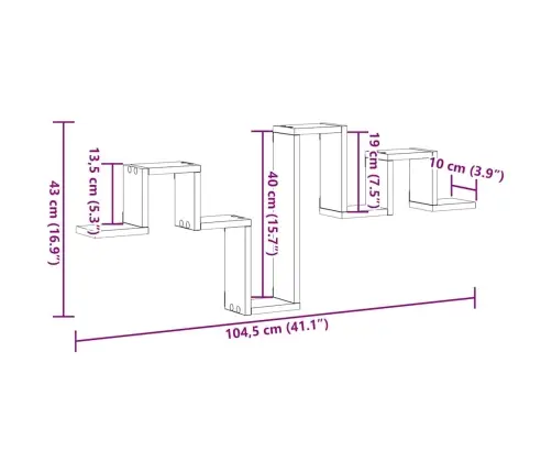Sienas Plaukts Melns Ozols 104,5X10X43 Cm Inženierijas Koks Vidaxl