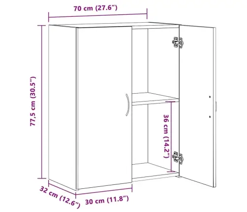 Kancelāra Skapītis - Melns Ozols, 60 X 32 X 77.5 Cm, Inženierijas Koks Vidaxl