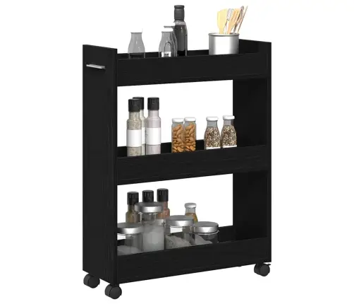 Rullējošais Skapītis Melnā Ozola Krāsā 60X22X79 Cm Inženierijas Koks Vidaxl