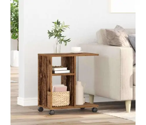 Kõrvallaud Riiuliga Rattaga Vana Puit 50 X 30 X 55 Cm Tehispuit