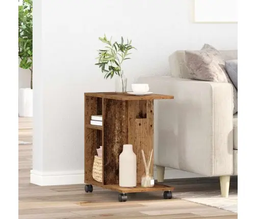 Kõrvallaud Riiuliga Rattaga Vana Puit 50 X 30 X 55 Cm Tehispuit