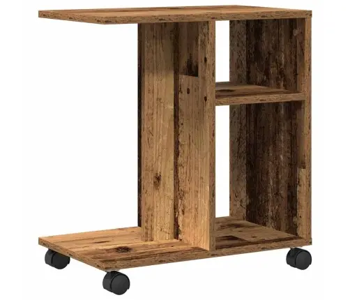 Kõrvallaud Riiuliga Rattaga Vana Puit 50 X 30 X 55 Cm Tehispuit