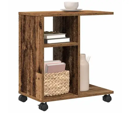 Kõrvallaud Riiuliga Rattaga Vana Puit 50 X 30 X 55 Cm Tehispuit