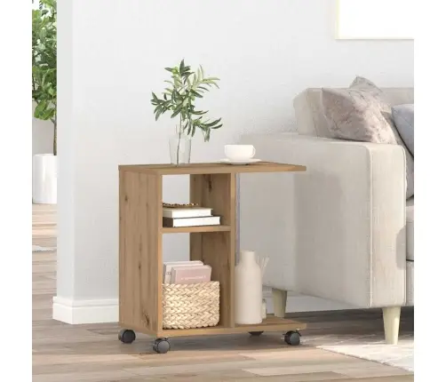 Malas Galdiņš Ar Ritenīšiem Rūpniecības Ozols 50X30X55 Cm Inženierijas Koks Vidaxl