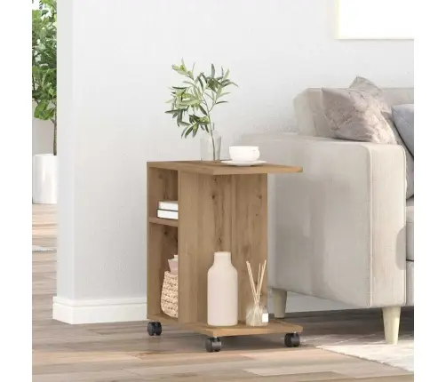 Malas Galdiņš Ar Ritenīšiem Rūpniecības Ozols 50X30X55 Cm Inženierijas Koks Vidaxl