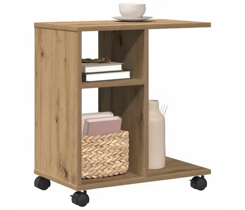 Malas Galdiņš Ar Ritenīšiem Rūpniecības Ozols 50X30X55 Cm Inženierijas Koks Vidaxl