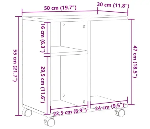 Šoninysis Staliukas Su Lentyna Juoda Ąžuolo 50 X 30 X 55 Cm