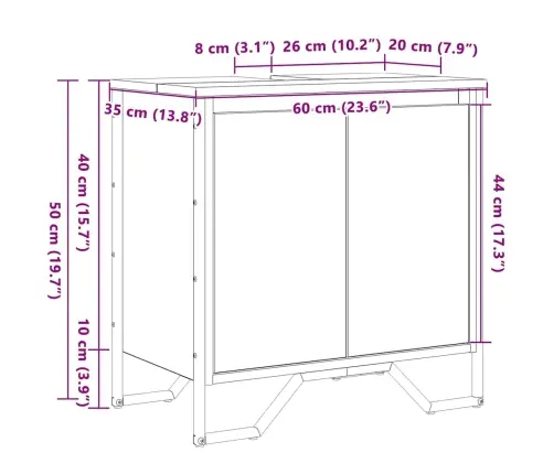 Vannas Istabas Izlietnes Skapis Vecais Koks 60X35X50 Cm Koka Skapis Vidaxl