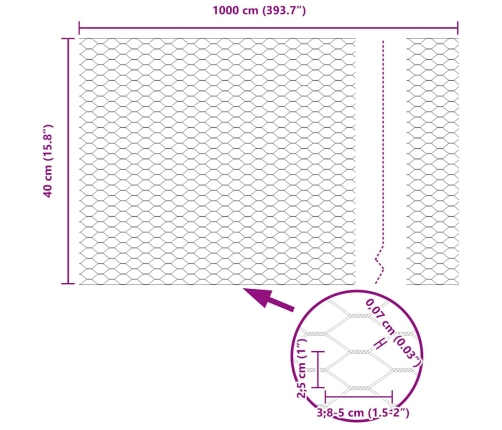 Sešstūra Žogs Pelēks Zaļa 1000 X 40 X 0.07 Cm Cinkots Tērauds Vidaxl