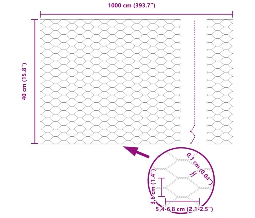 Sešstūra Žogs Pelēks Zaļa 1000 X 40 X 0.1 Cm Cinkots Tērauds Vidaxl
