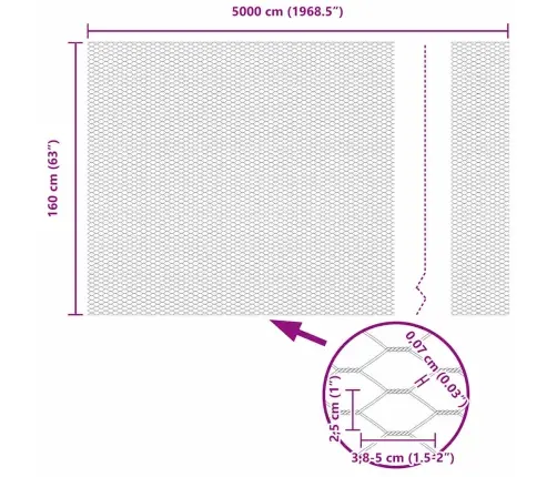 Sešstūra Žogs Zaļa 5000 X 0.07 X 160 Cm Metāla Stieple Vidaxl