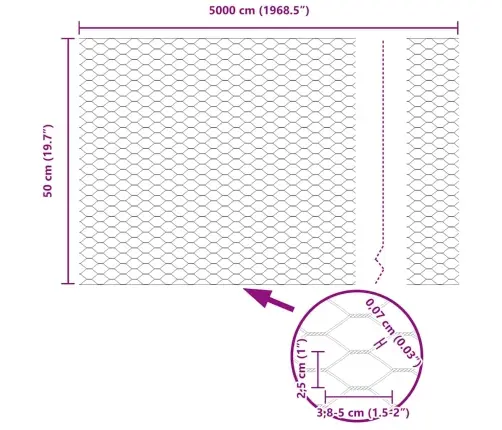 Heksagoninė Tvora Pilka 0.5 X 50 M Plienas