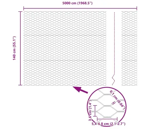 Sešstūra Žogs Pelēks Pelēka 1.4 X 50 M Tērauds Vidaxl