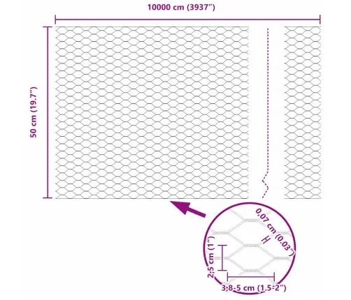 Sešstūra Žogs Pelēks Pelēka 0.5 X 100 M Tērauds Vidaxl