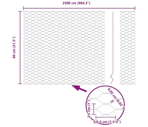 Sešstūra Žogs Pelēks Sudraba 0.8 X 25 M Cinkots Tērauds Vidaxl