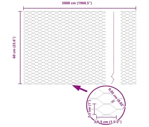 Sešstūra Žogs Sudraba 5000 X 0.05 X 60 Cm Cinkots Tērauds Vidaxl