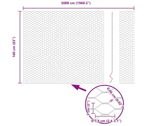 Sešstūra Žogs Sudraba 5000 X 0.06 X 160 Cm Cinkots Tērauds Vidaxl