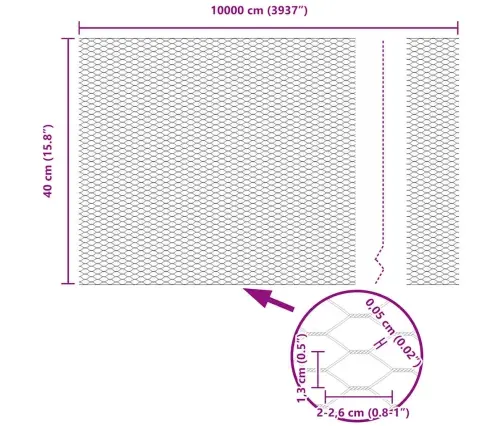 Sešstūra Žogs Sudraba 10000 X 0.05 X 40 Cm Cinkots Tērauds Vidaxl