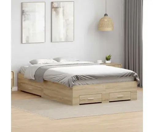 Lovos Rėmas Su Stalčių Ruda 120 X 200 Cm Apdirbta Mediena