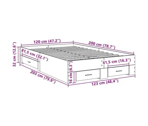 Lovos Rėmas Su Stalčių Ruda 120 X 200 Cm Apdirbta Mediena