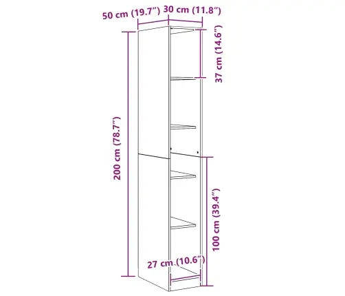 Spinta Juoda Ąžuolo 30 X 50 X 200 Cm Apdirbta Mediena
