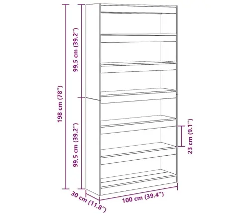 Knygų Spinta Pilka Sonoma Ąžuolo 100 X 30 X 198 Cm