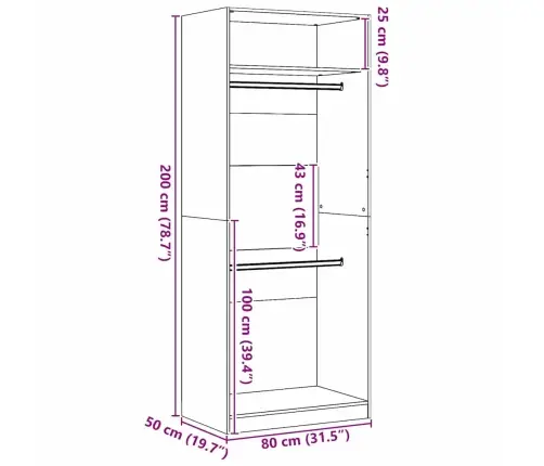 Melna Ozolkoka Garderobe - 80 X 50 X 200 Cm, No Inženierijas Koka Vidaxl