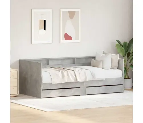 Dienas Gulta Ar Atvilktnēm Betona Pelēka 90X200 Cm Inženiertehniskā Koksne Vidaxl